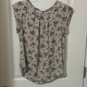 Sweet Rain Beige Floral Cap-Sleeve Blouse